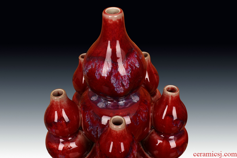 Jingdezhen ceramic vase archaize of jun porcelain up become red glaze five sub - ka gourd vases, Chinese style furnishing articles