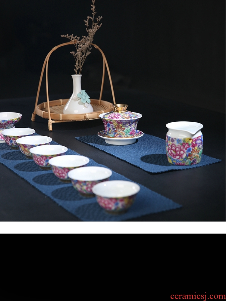 The Product of jingdezhen porcelain remit colored enamel see kung fu tea tea for tea tureen carpet of only three bowls