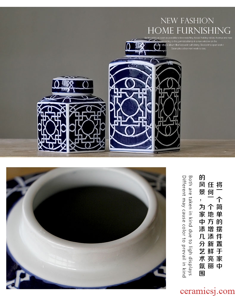 Jingdezhen blue and white porcelain home decoration furnishing articles blue - and - white ceramics European - style home sitting room example room storage tank process