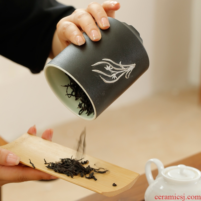 Quiet life caddy fixings of black ceramic seal tank coarse pottery son pu - erh tea POTS to restore ancient ways to save tea POTS