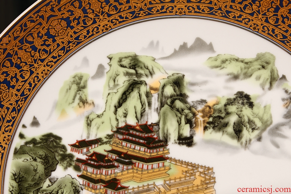 Jingdezhen ceramics classical landscape penglai pavilion faceplate hang dish plate modern household adornment furnishing articles