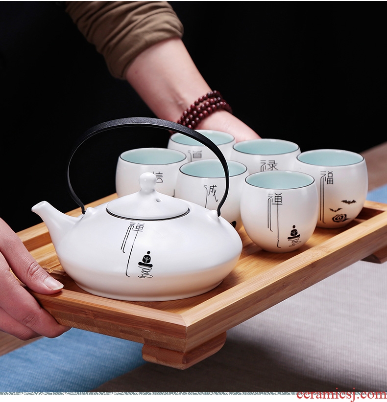 Simple kung fu tea set large teapot 6 cups porcelain Japanese household small contracted sitting room of zen