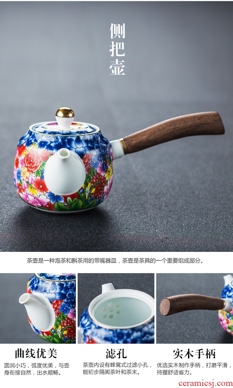 Qin Yi colored enamel porcelain of a complete set of kung fu tea sets household contracted tea cup lid to use a gift box