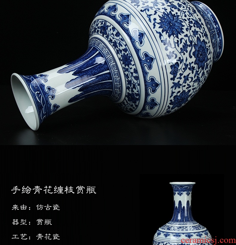 Jingdezhen ceramics vase high - grade hand - made the design blue and white tie up branches of Chinese style classical home furnishing articles of handicraft