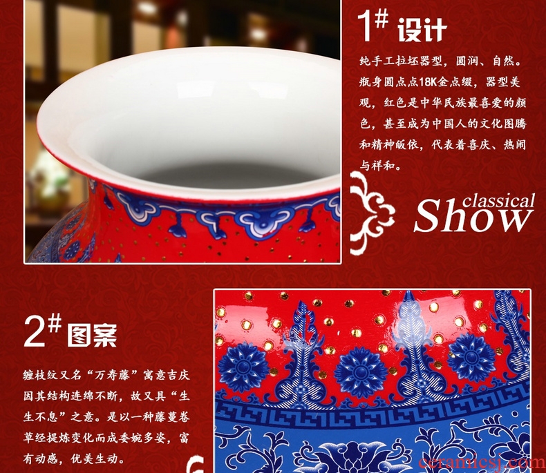 Jingdezhen ceramics high - grade enamel see China red Kim Chinese peony vase was contracted home furnishing articles
