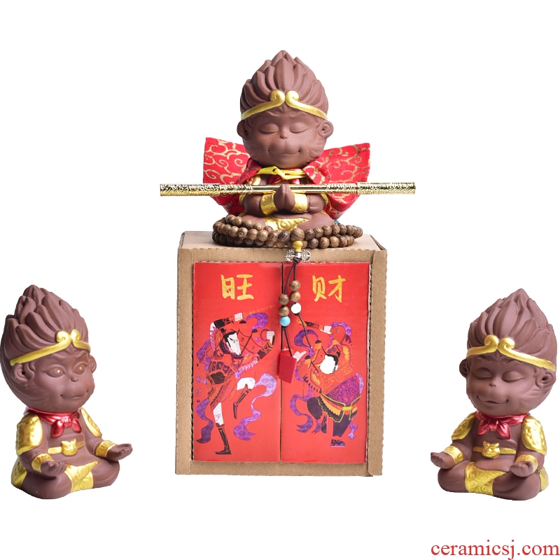 Tao fan back another purple sun wukong was zen tea can be kept monkeys ceramic tea pet furnishing articles, the young monk on - board