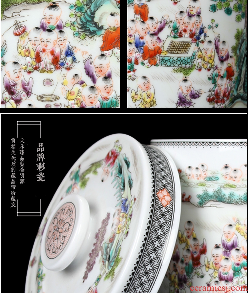 Jingdezhen ceramics antique hand - made pastel the ancient philosophers figure storage tank and tank caddy fixings Chinese handicraft furnishing articles