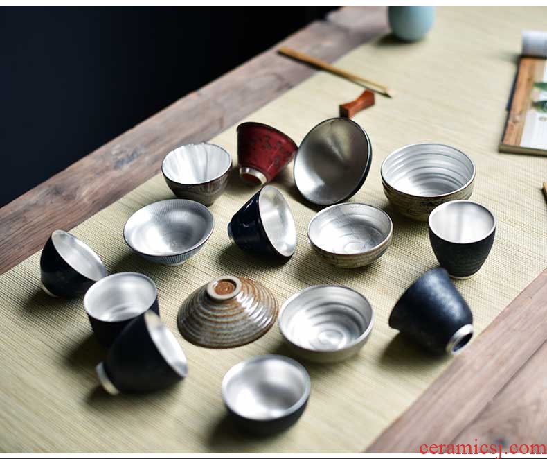 Tao fan coppering. As silver sample tea cup ceramic kung fu tea cups coarse pottery master cup silver cup 999 silver hand up
