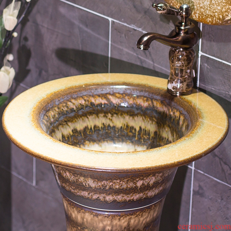 Vertical pillar lavabo ceramics landing stage basin integrated art of small family toilet commode ChiZhu basin