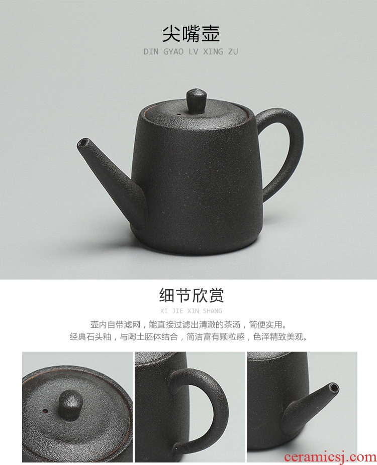 Morning cheung kung fu tea sets coarse pottery Japanese black ceramic tea set travel tea set a pot of tea tray 2 cup gift box