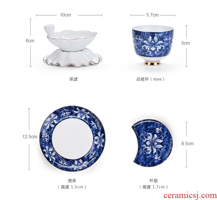 Chen xiang jingdezhen blue and white porcelain kung fu tea set household ceramics GaiWanCha pad a complete set of gift boxes