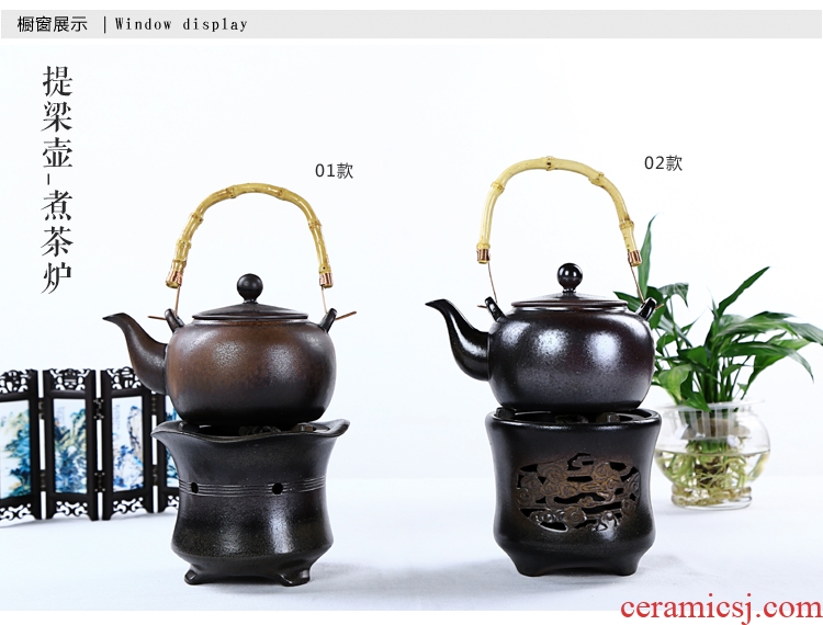 Japanese friend is coarse pottery alcohol furnace to burn the teapot set of TaoLu burn pot of boiled ceramic heat the teapot to the girder