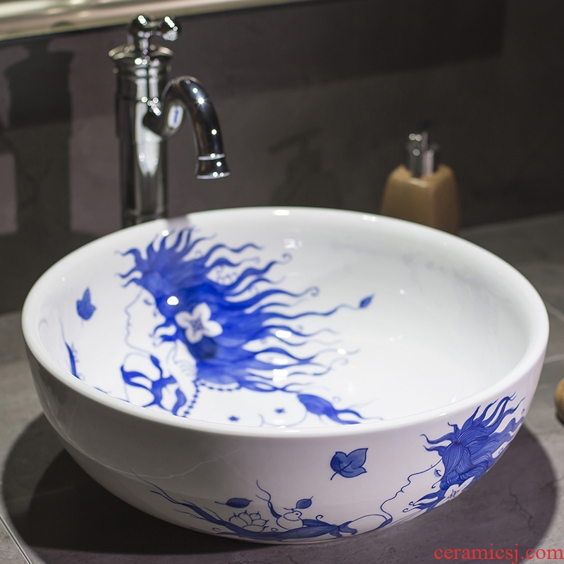 Basin of Chinese style antique hand - made of toilet stage Basin water Basin of blue and white porcelain art ceramic washing the Basin that wash a face