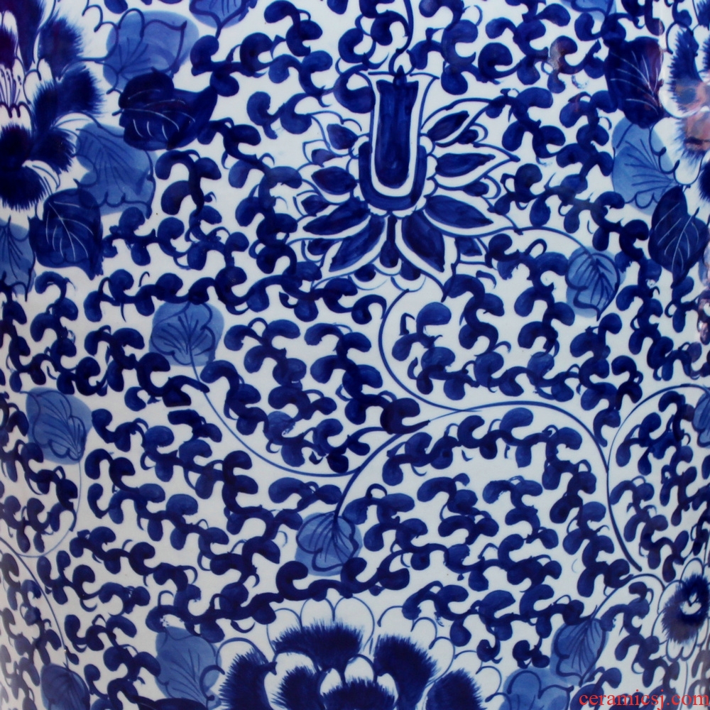 Jingdezhen ceramics hand - made riches and honor peony landing big blue and white porcelain vase modern Chinese style living room furnishing articles