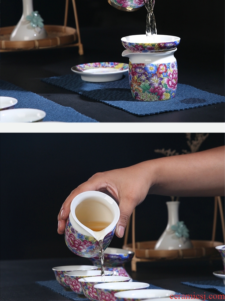 The Product of jingdezhen porcelain remit colored enamel tea sets travel carpet of portable is suing tea tea cloth