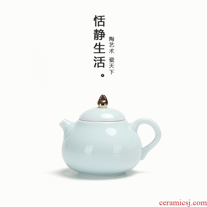 Quiet life jingdezhen Japanese vintage kung fu tea set porcelain handle teapot shadow celadon pot by hand