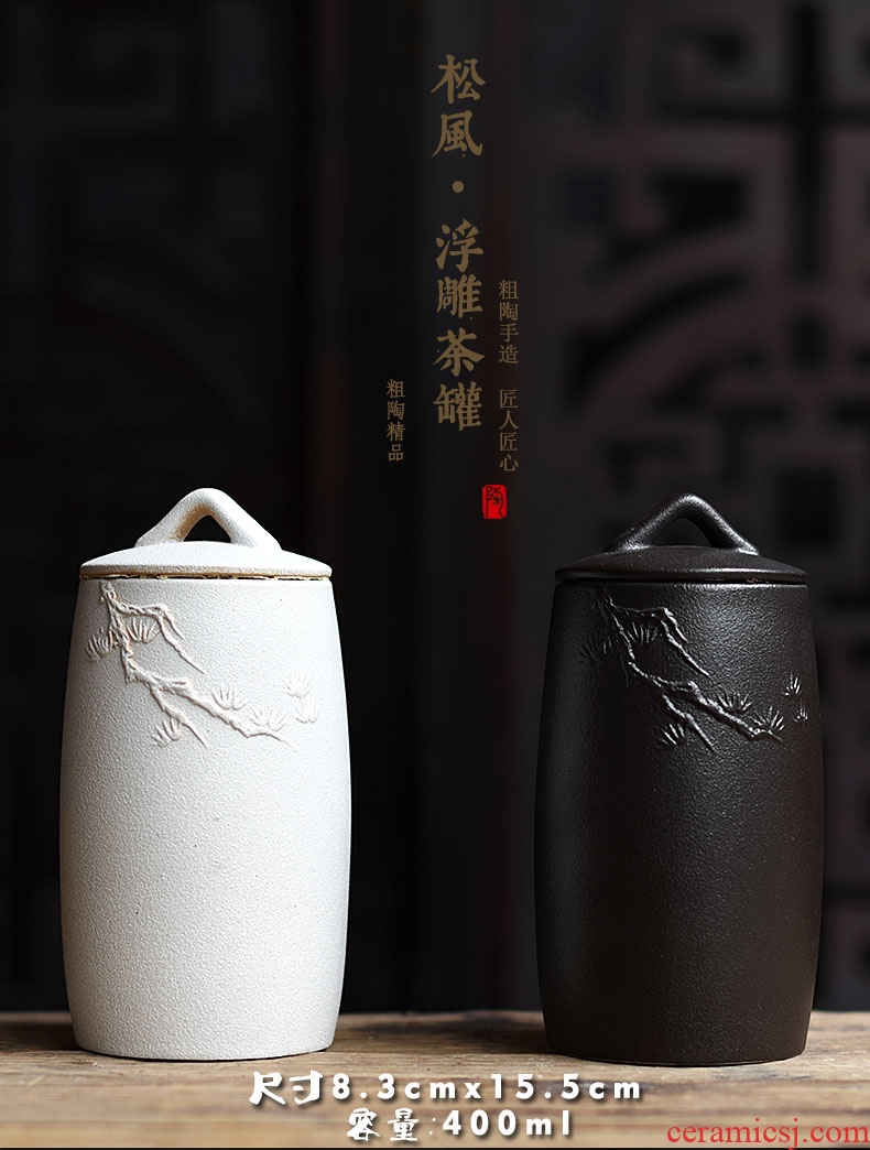 Tao fan coarse pottery caddy fixings ceramic large black tea tieguanyin tea accessories guest - the greeting pine bottle seal storage tanks