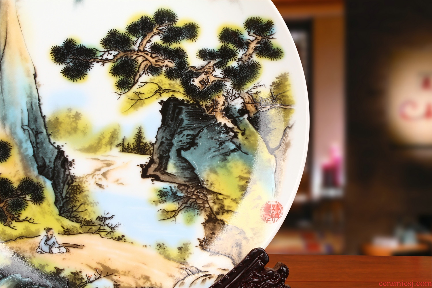 Jingdezhen ceramics powder enamel Chinese traditional Chinese painting landscape sit faceplate hang dish plate household adornment furnishing articles