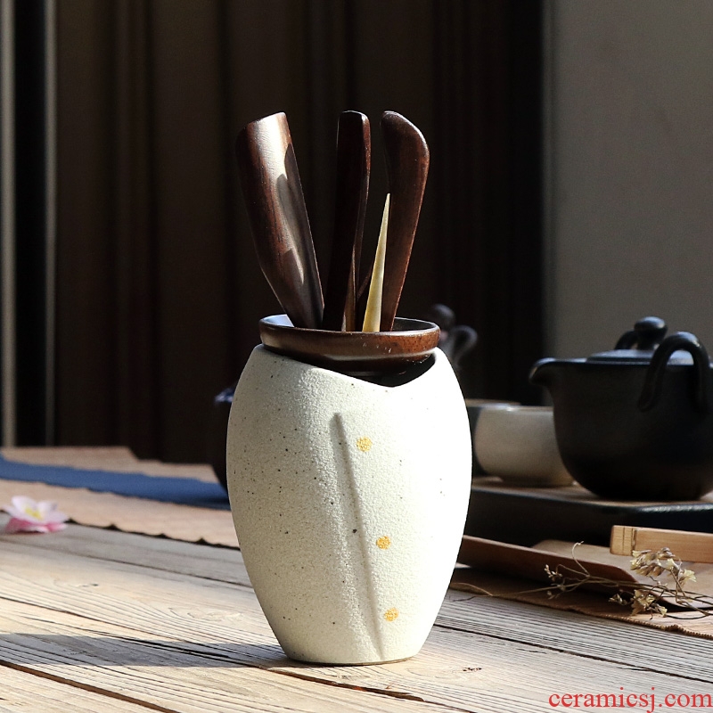 Quiet life ceramic tea six gentleman 's kung fu tea sets accessories ChaGa black TanMengZong bamboo tea taking