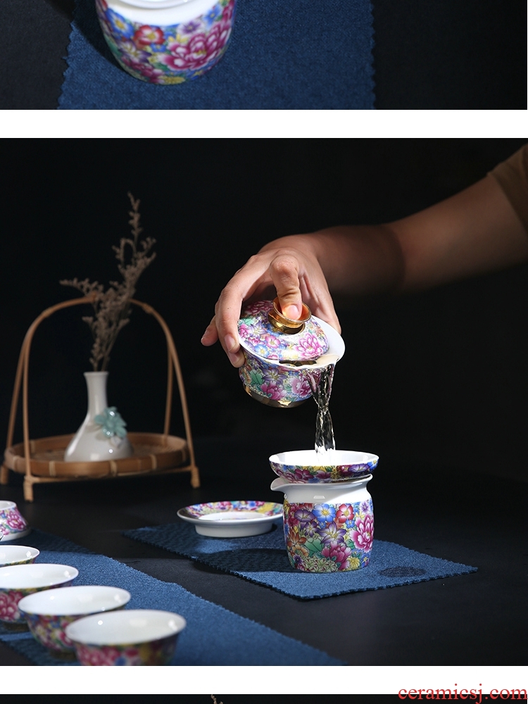 The Product of jingdezhen porcelain remit colored enamel see kung fu tea tea for tea tureen carpet of only three bowls