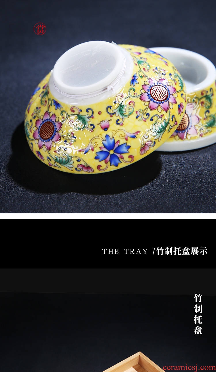 The Product of jingdezhen porcelain remit enamel tray pastel color bamboo tea tray of a complete set of ceramic tea set GaiWanCha cups