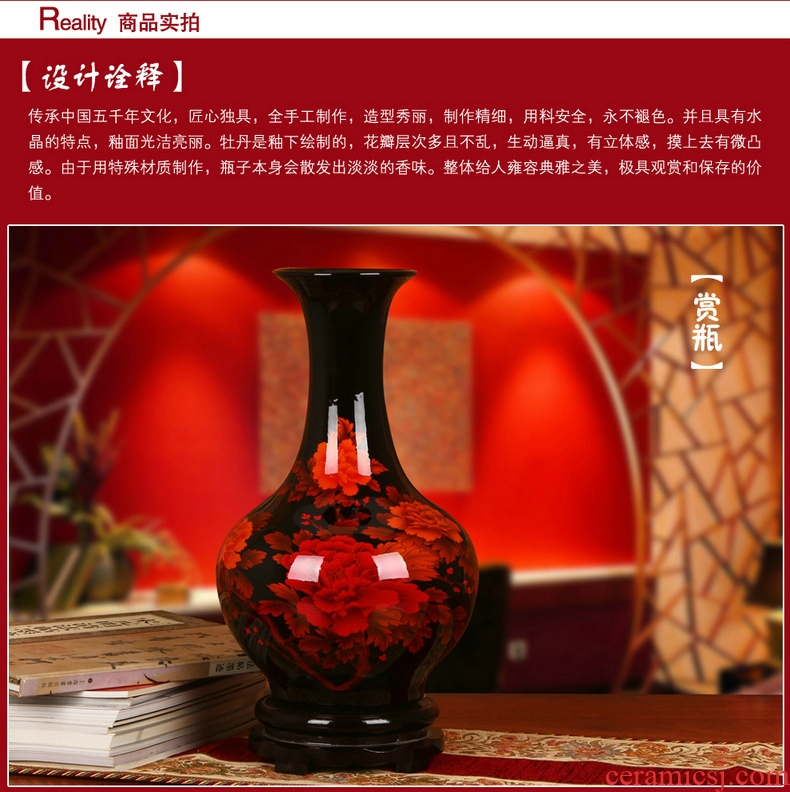 Jingdezhen ceramics high - grade crystal glaze peony vase sitting room home furnishing articles gift collection