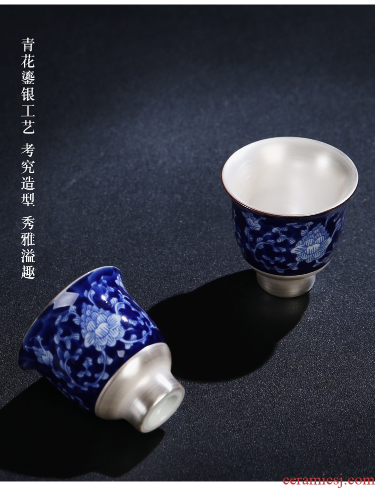 The Product of jingdezhen porcelain remit ji blue glaze tasted silver gilding ceramic cup warm hand cup sample tea cup individual CPU master CPU