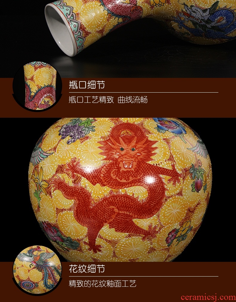 Jingdezhen ceramics vase archaize enamel pastel color dragons and phoenixes vase classical hand - made furnishing articles ornaments