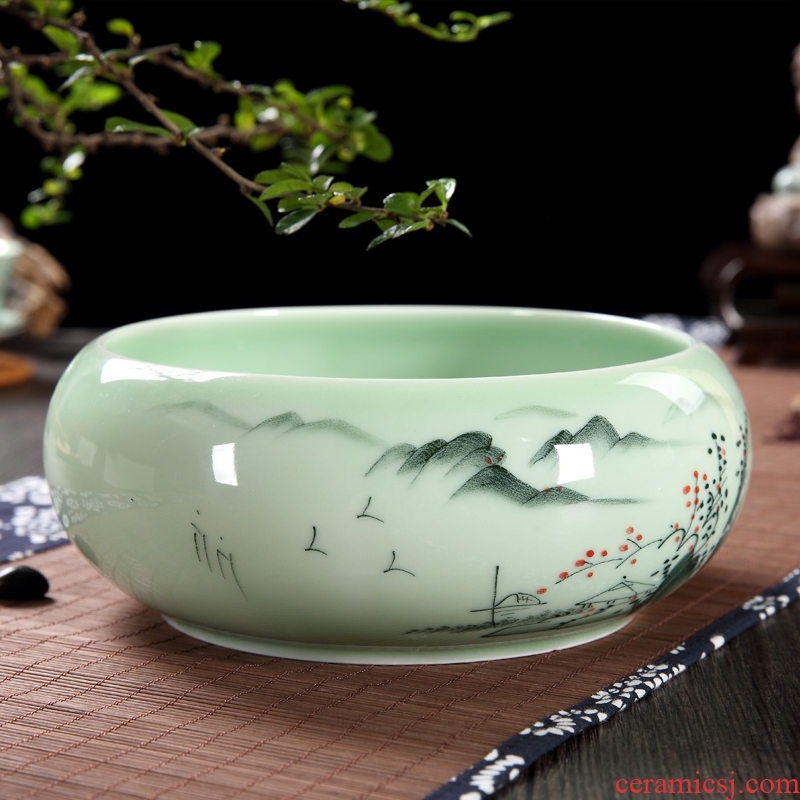 Kung fu tea set longquan celadon porcelain basin for wash cup tea wash bowl of tea large vessels XiCha big writing brush washer water jar