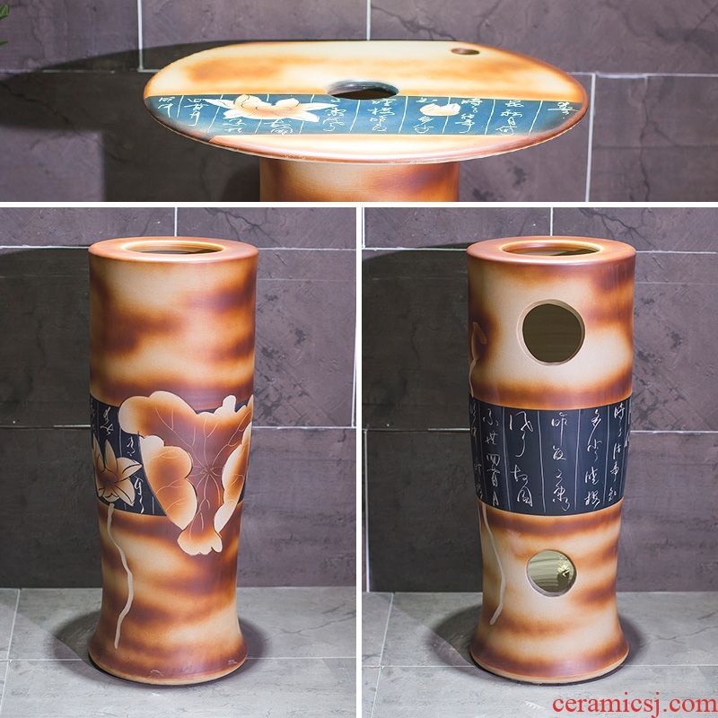 Vertical pillar lavabo ceramics basin one bathroom toilet washs a face basin of pillar landing art on the balcony