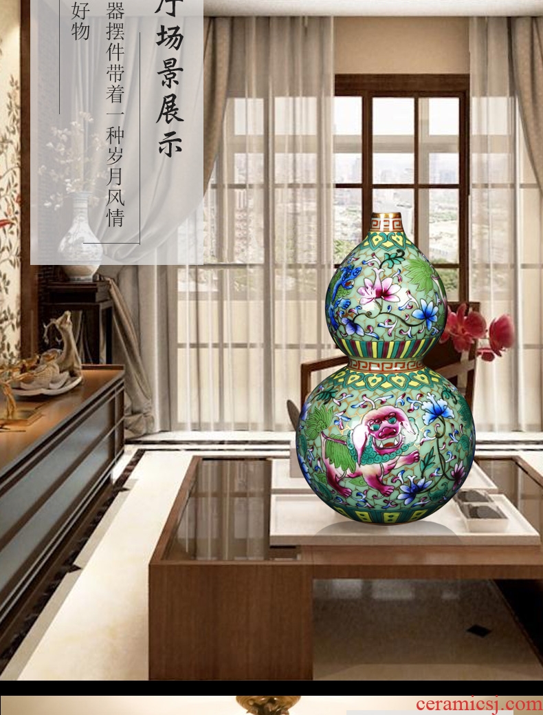 Antique hand - made jingdezhen ceramics enamel see colour green lion auspicious fuels the vase decoration craft collection furnishing articles