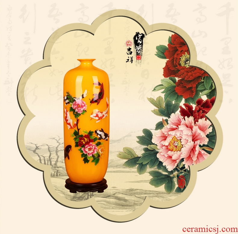 Jingdezhen ceramics palace yellow gold straw have fish peony vases, Chinese style household adornment furnishing articles every year