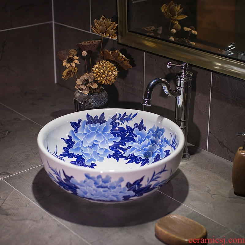 Jingdezhen basin of Chinese style on the blue and white porcelain ceramic lavatory basin of Chinese style small basin art circle in the sink