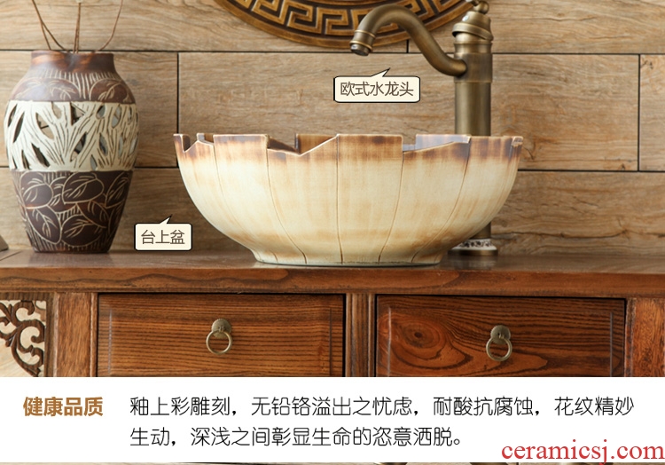 The stage basin round ceramic toilet lavatory basin, art basin wood wind Chinese style of The basin that wash a face to The sink