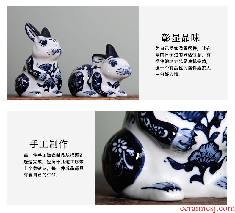 Jingdezhen ceramic animal furnishing articles rabbit cat home sitting room adornment of blue and white porcelain wedding gift bedroom decoration