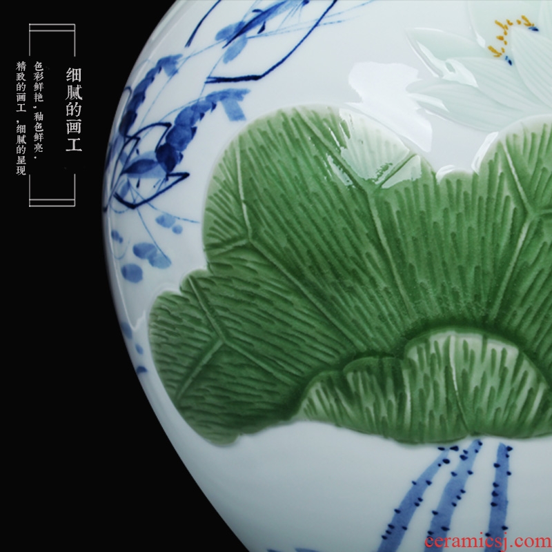 Shrimp boring LuYiGang hand - made porcelain of jingdezhen ceramics engraving lotus vase collection crafts are set