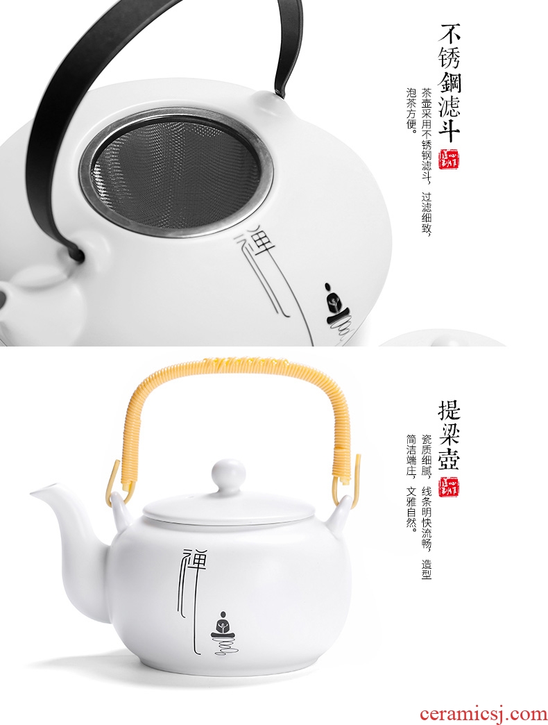 Simple kung fu tea set large teapot 6 cups porcelain Japanese household small contracted sitting room of zen