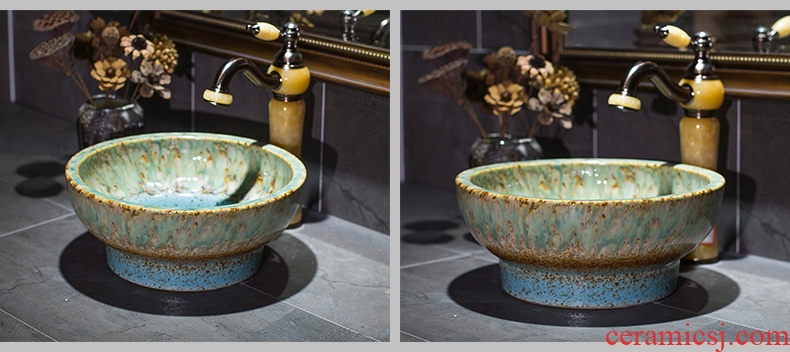 The stage basin small tall foot cup blue glaze jade art basin household lavatory ceramic lavabo small family model basin