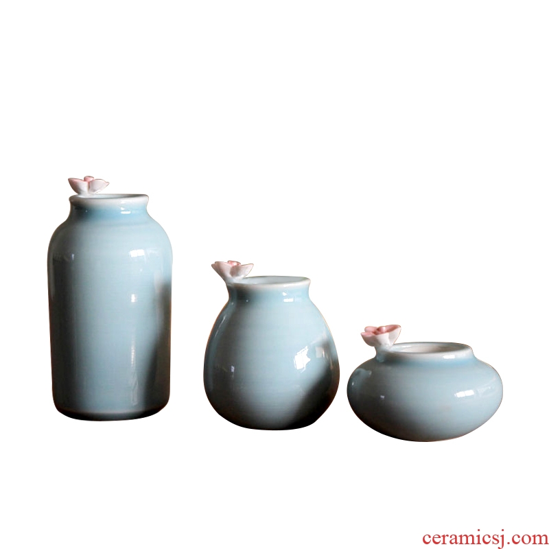 Jingdezhen ceramic creative floret bottle flower mini floral outraged Nordic home decoration copper flower pot grass in the plants