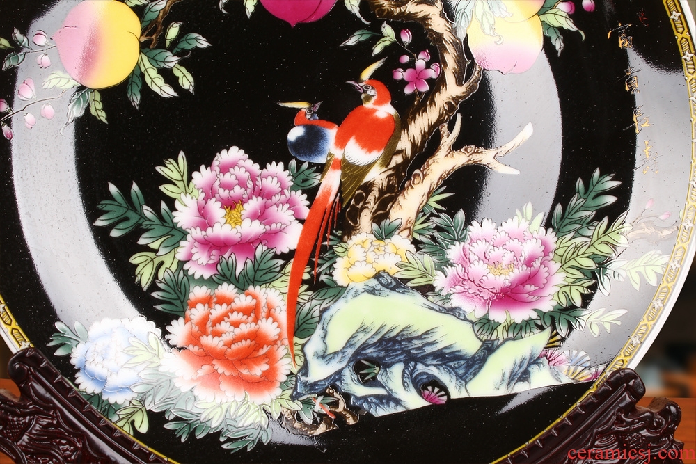 Jingdezhen ceramics enamel see colour black peach sitting home decoration plate faceplate hang dish birthday gifts