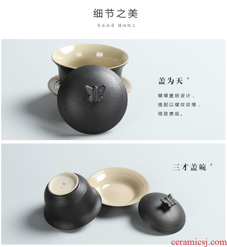 Chen xiang, black pottery tureen Japanese zen tea three small tureen ceramic to ceramic bowl bowl of kung fu