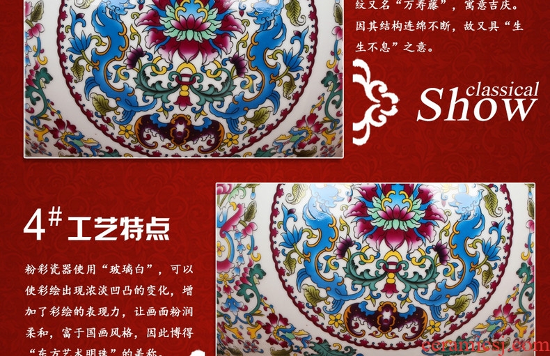Jingdezhen ceramics powder enamel bound branch lotus ssangyong design of large vases, Chinese style household crafts are set