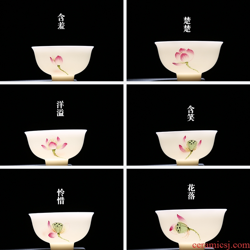 The Product porcelain sink white porcelain kung fu tea cup flower bloom pressure hand cup ceramic kung fu tea set personal cup