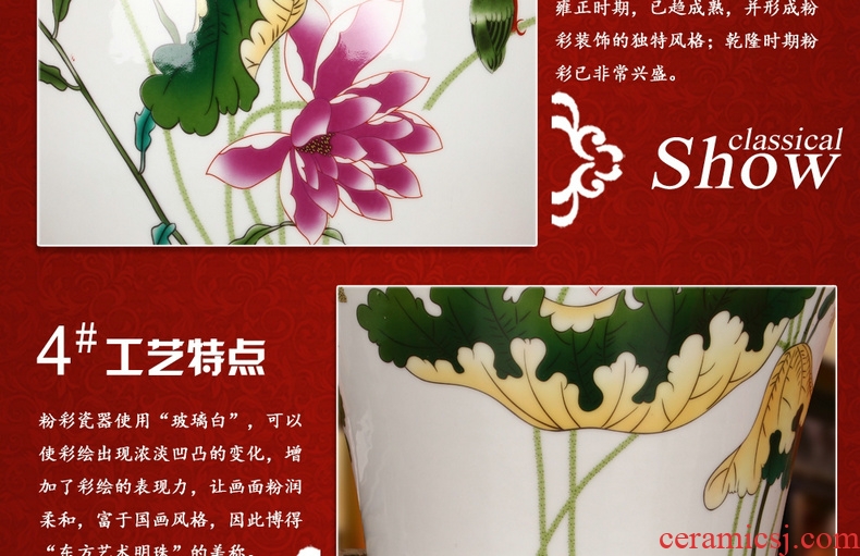 Jingdezhen ceramics powder enamel lotus guanyin of large vases, modern Chinese rural household crafts