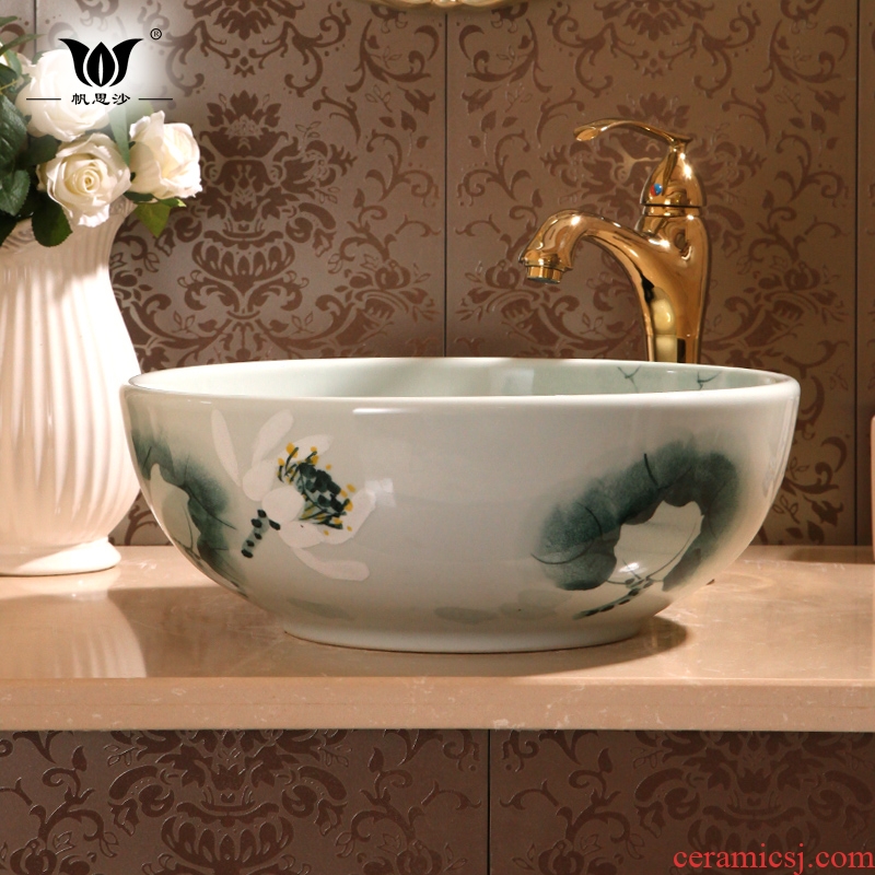 The balcony sink rural art basin stage basin of Chinese style fashion ceramic face basin sinks xiao - he flower round