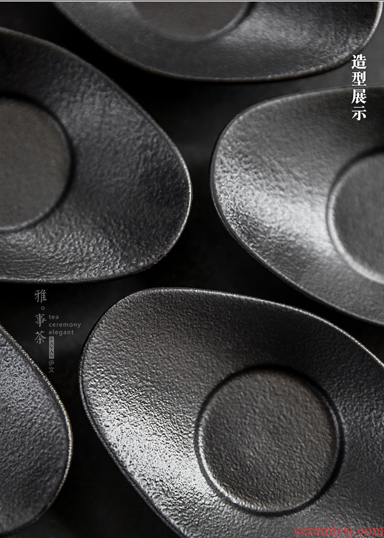 Coarse pottery saucer move ceramic cup mat, black pottery insulation cup household kung fu tea tea accessories