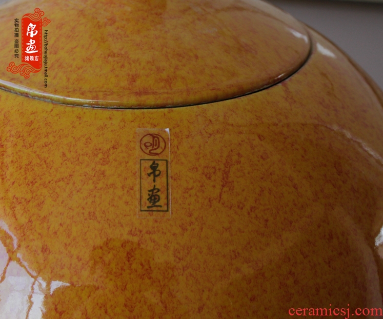 Jingdezhen ceramic vase fambe yellow agate with cover pot classical household soft adornment flower arrangement to receive furnishing articles
