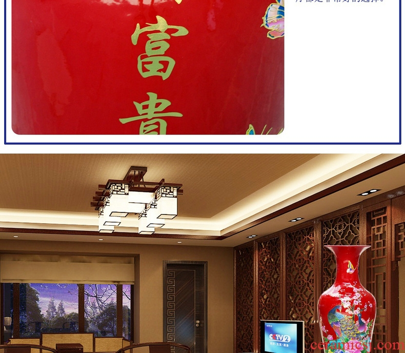 Jingdezhen ceramics China red peony riches and honour the phoenix landing big vase lobby sitting room adornment is placed