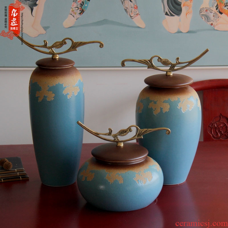 Jingdezhen ceramic vase furnishing articles sitting room creative up flower arranging desktop metal parts with cover can receive