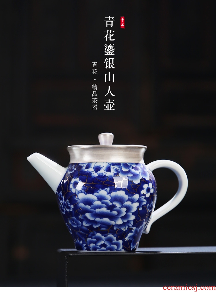 The Product of jingdezhen porcelain remit ji blue glaze blue and white porcelain teapot coppering. As silver pot of paint ceramic teapot dry teapot